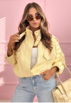 Krótka skórzana kurtka bomberka Marisa żółta