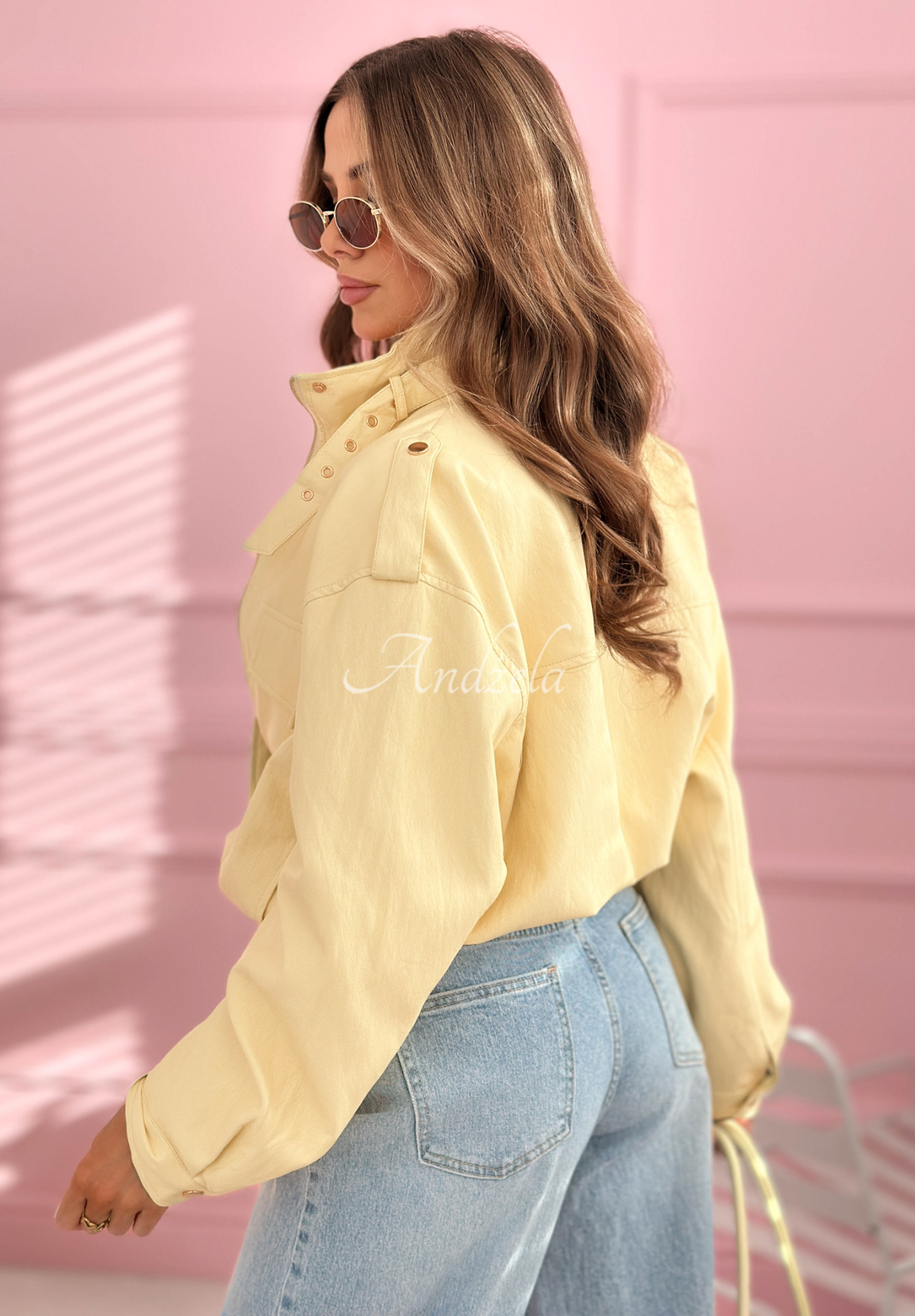 Marisa yellow short leather bomber jacket