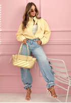 Krótka skórzana kurtka bomberka Marisa żółta