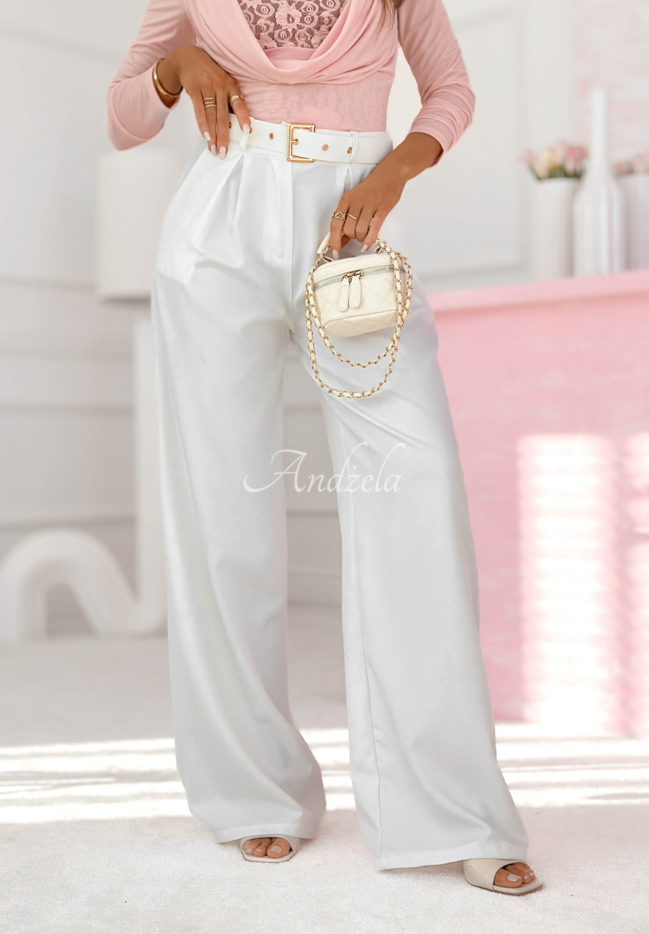 Elegant wide-leg pants with a belt Got Second Call ecru