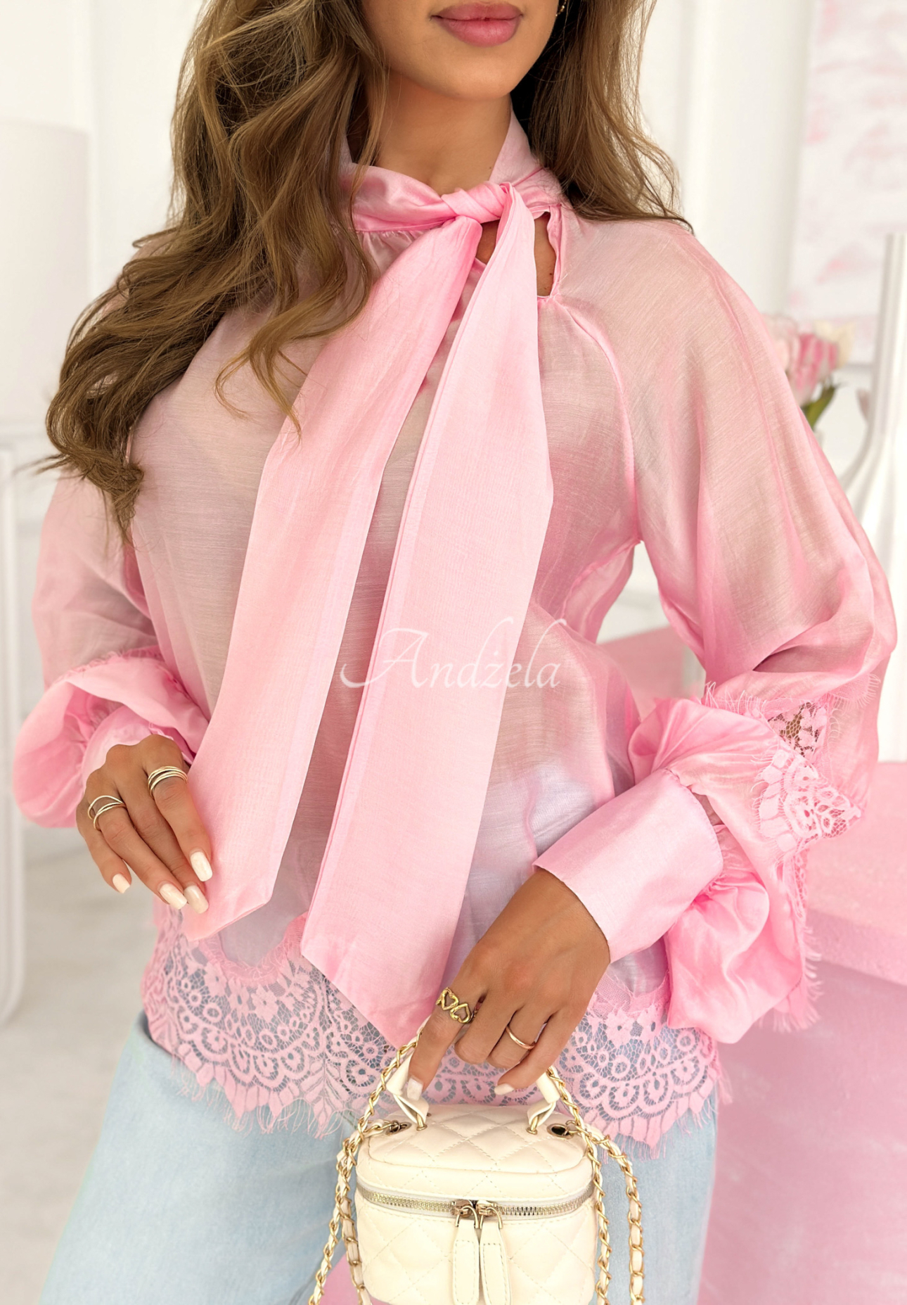 Charlotte pink lace-up blouse