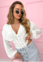 Gorsetowa bluzka z marszczeniami Another Look biała