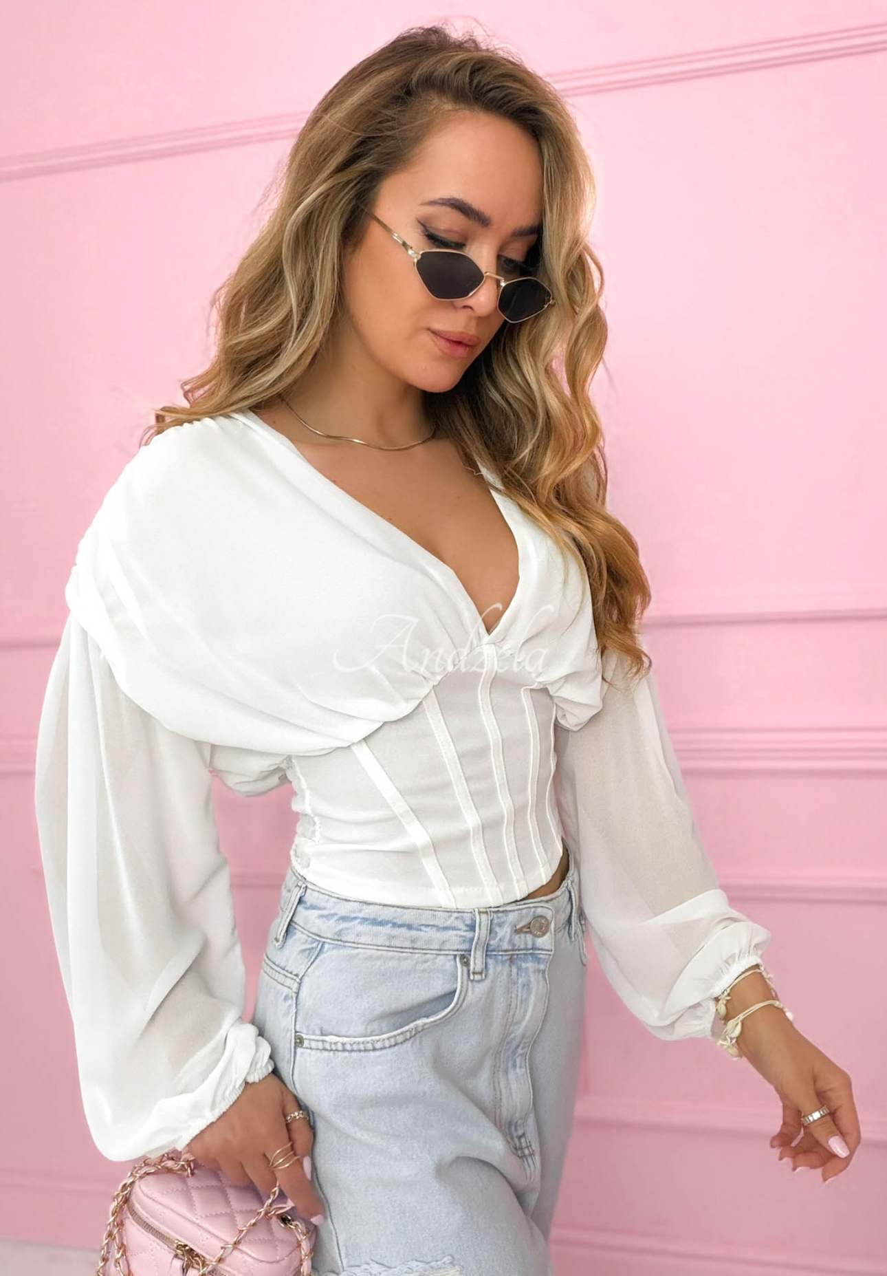 Another Look white ruffled corset blouse