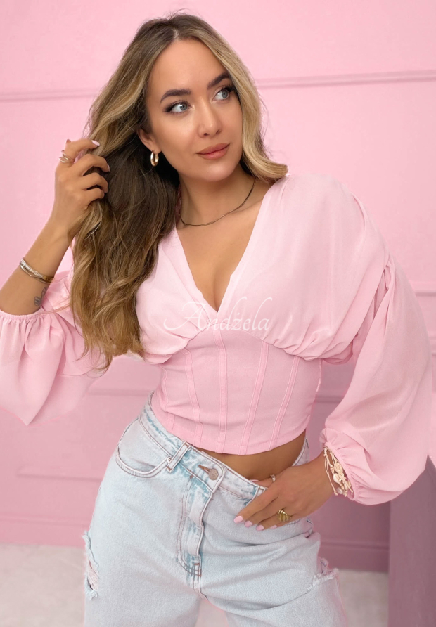 Another Look pink ruffled corset blouse