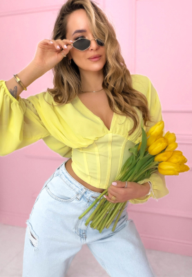 Another Look yellow ruffled corset blouse 