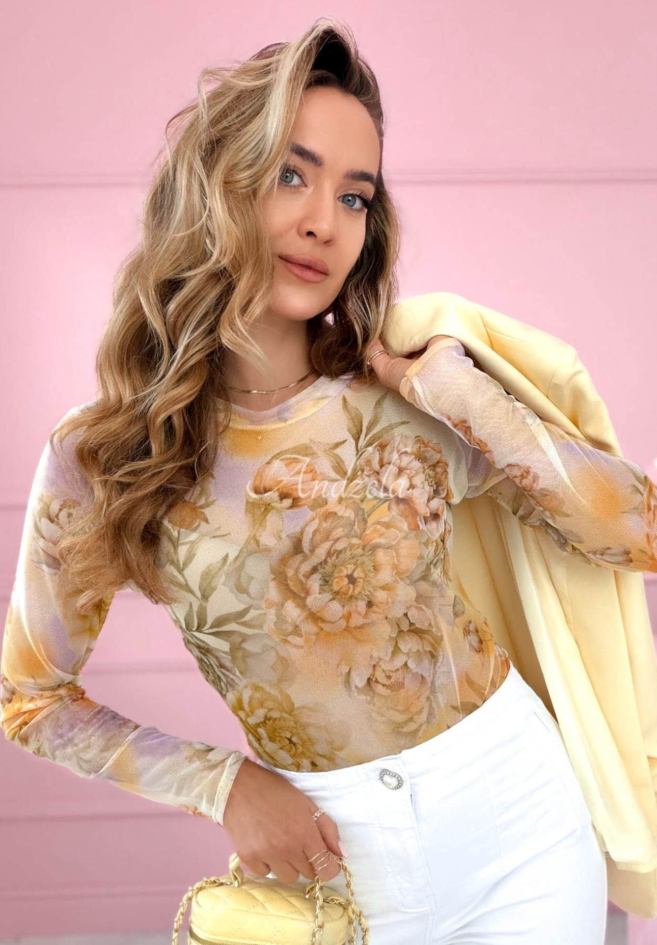 Skylar yellow floral mesh bodysuit 