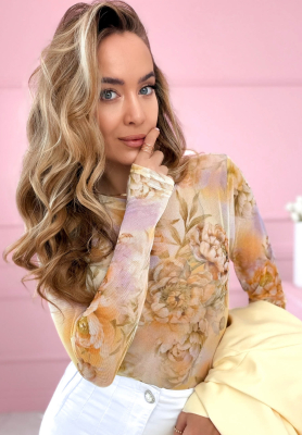 Skylar yellow floral mesh bodysuit 