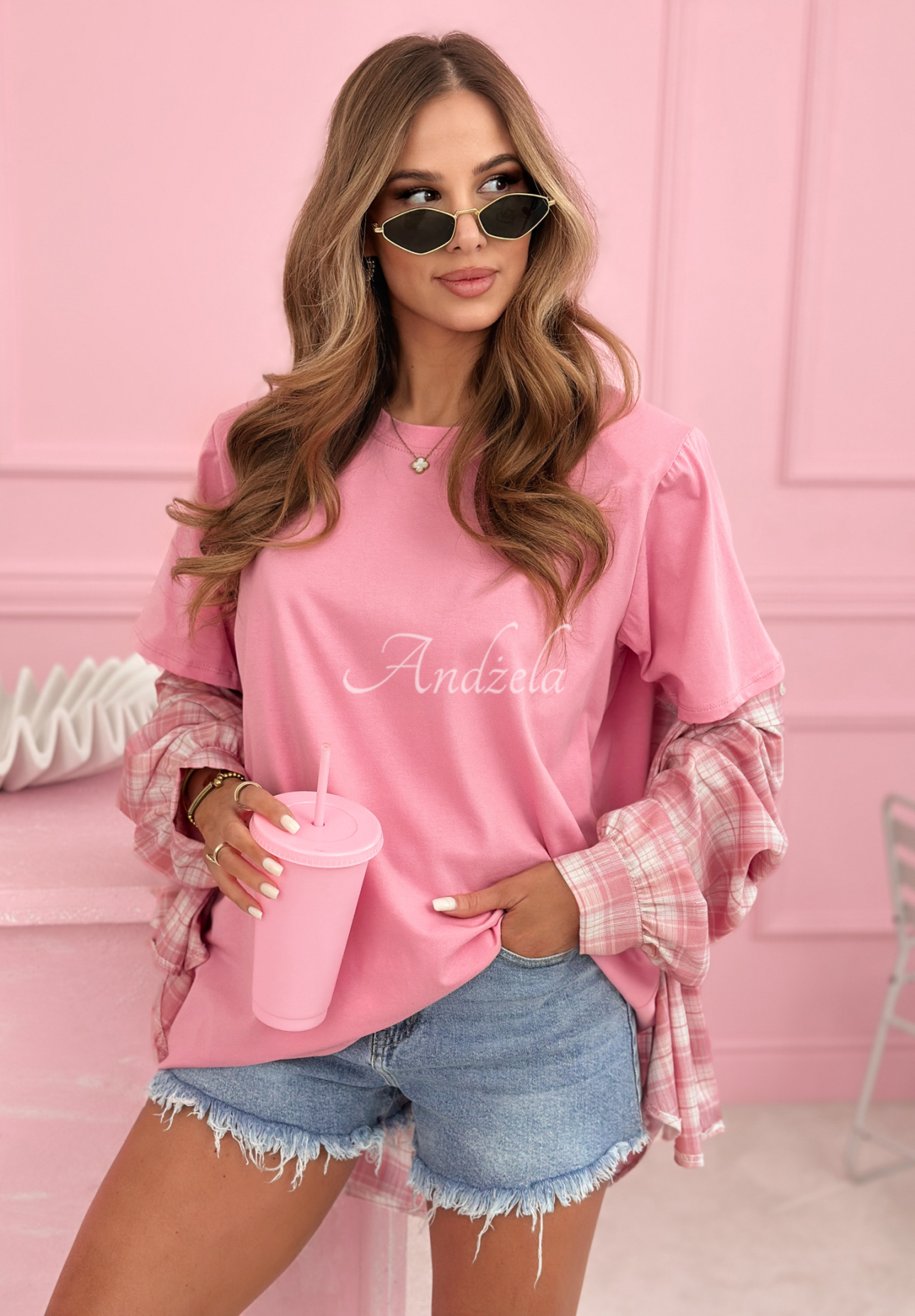 Millicent pink long cotton T-shirt