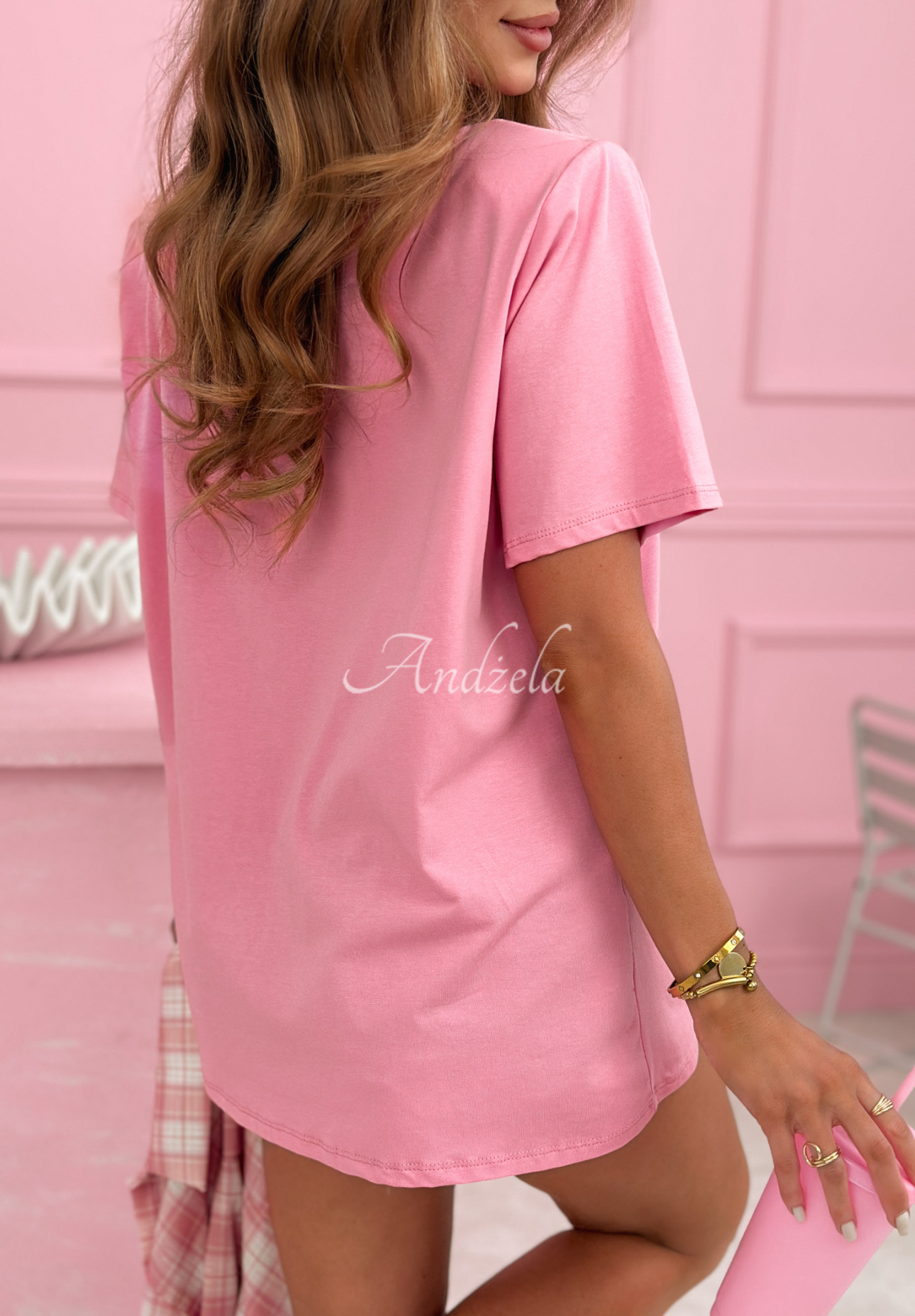 Długi T-shirt z bawełny Millicent różowy