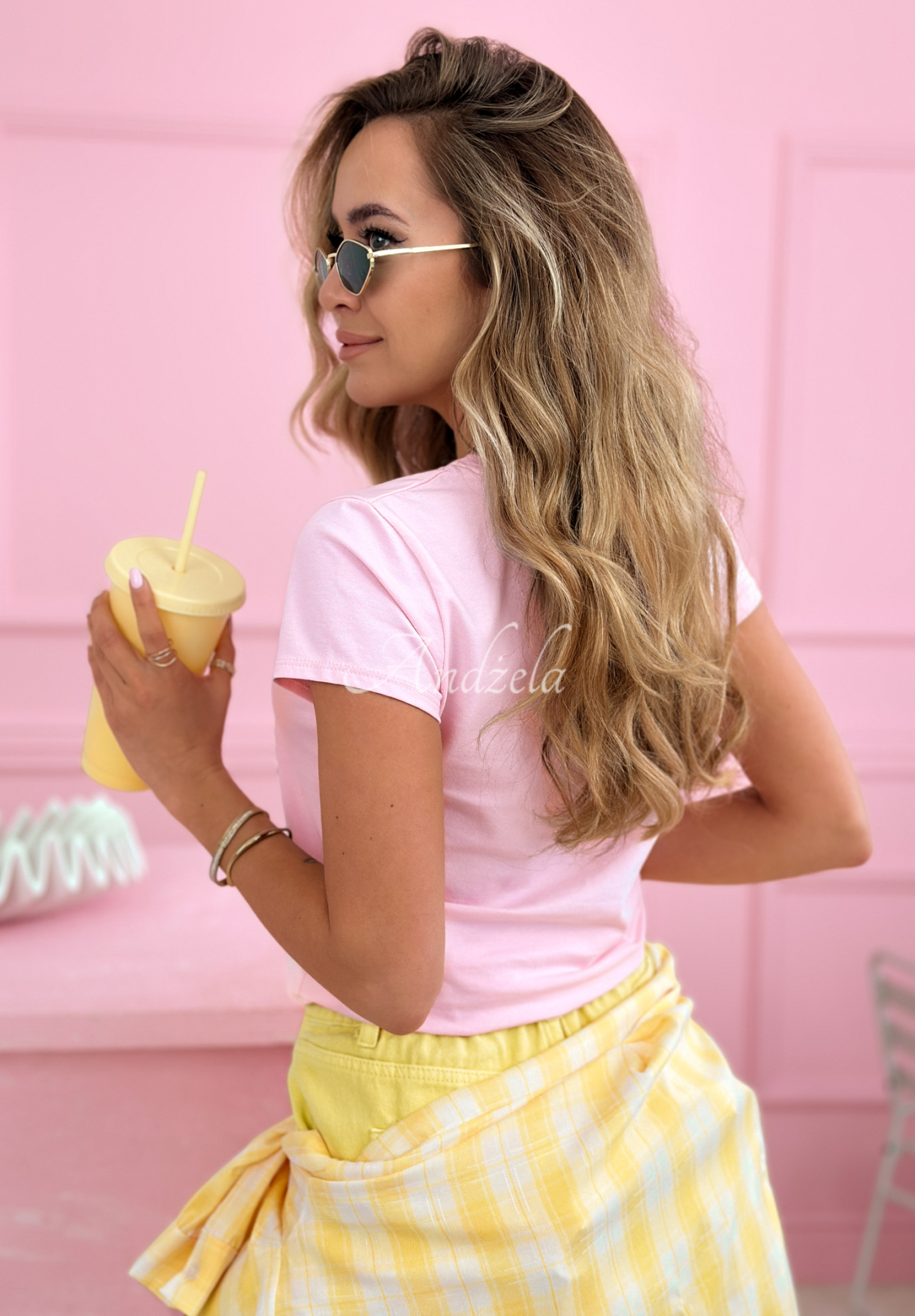 Cotton T-shirt with "Sempre Ti" lettering in powder pink