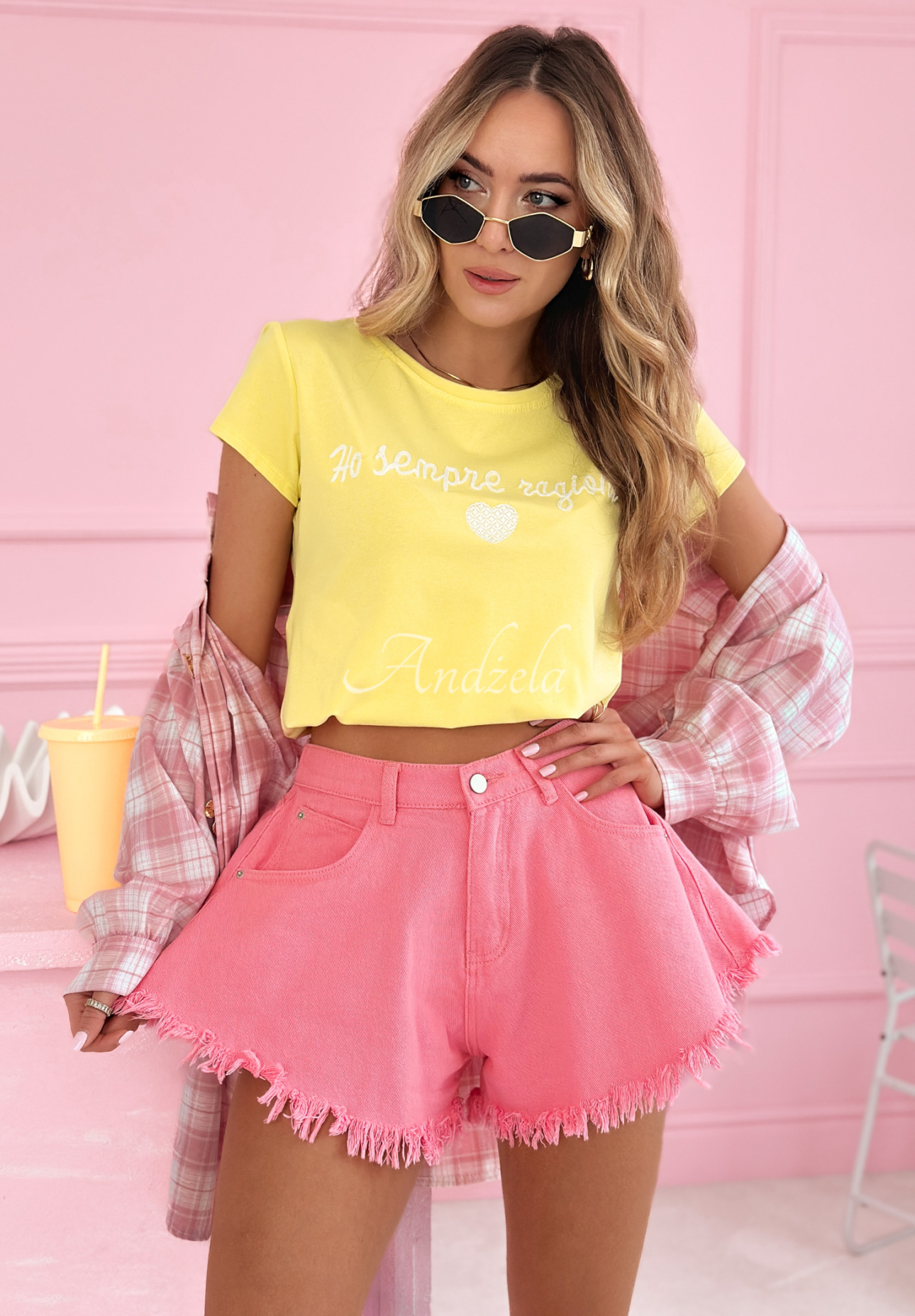 Denim shorts with wide legs Endless Blue pink