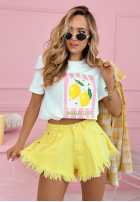 Cotton T-shirt with Amalfi Coast Lemons print, white and pink