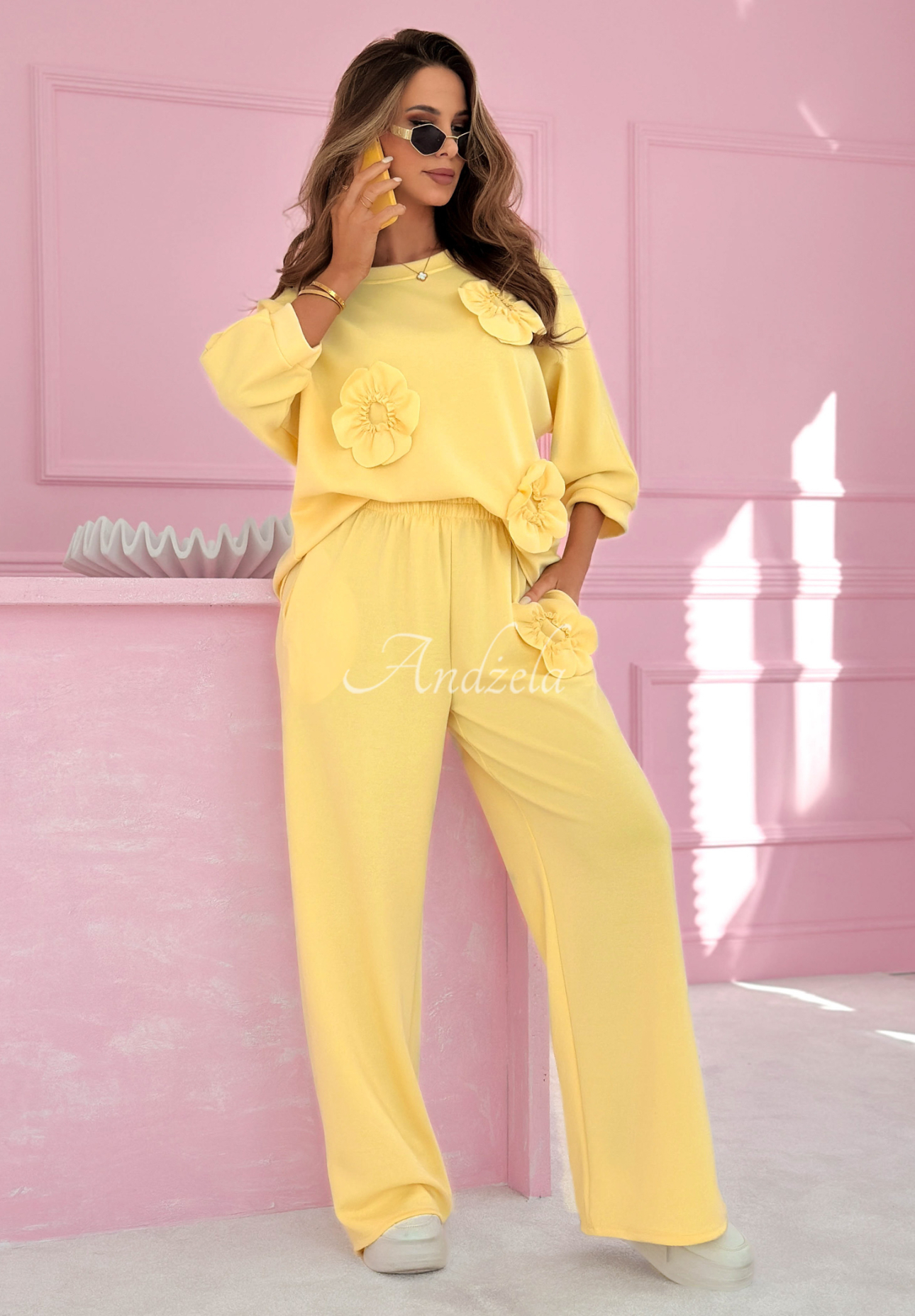 Butterfly tracksuit set with flowers and viscose Floralia yellow