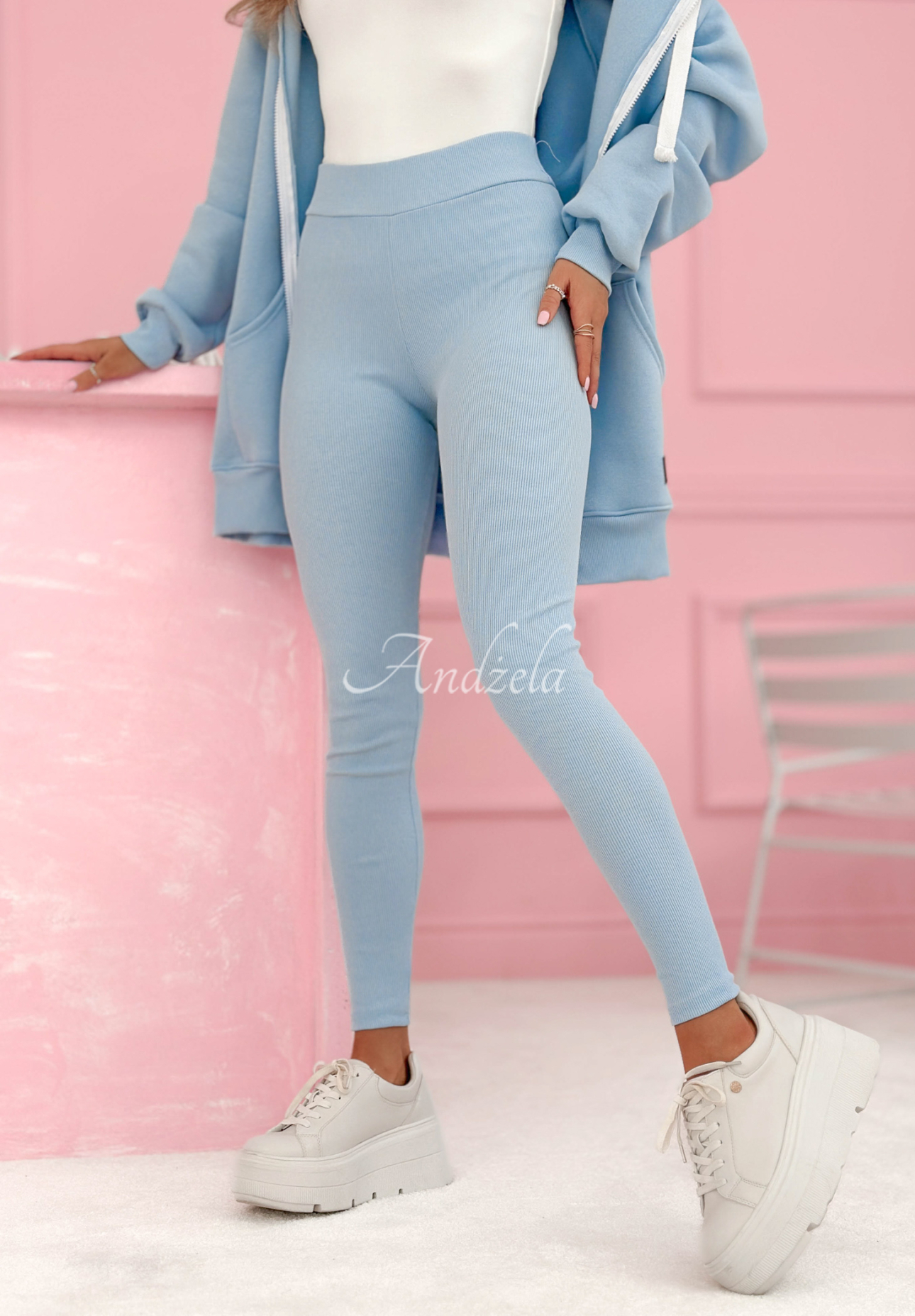 Prążkowane legginsy Siempre błękitne II