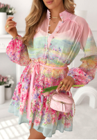 Elegancka sukienka mini w kwiaty Florentia pudrowy róż