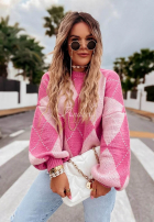 Miękki sweter w romby Strawberry Smoothie różowy