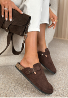 Madison Chocolate Suede Clog Sandals with Strap