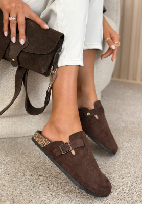 Madison Chocolate Suede Clog Sandals with Strap