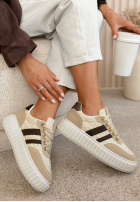 Skórzane sneakersy z koronką Carlotta beżowa