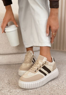 Skórzane sneakersy z koronką Carlotta beżowe