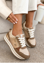 Lottie Beige Sneakers with Rhinestones and Zippers