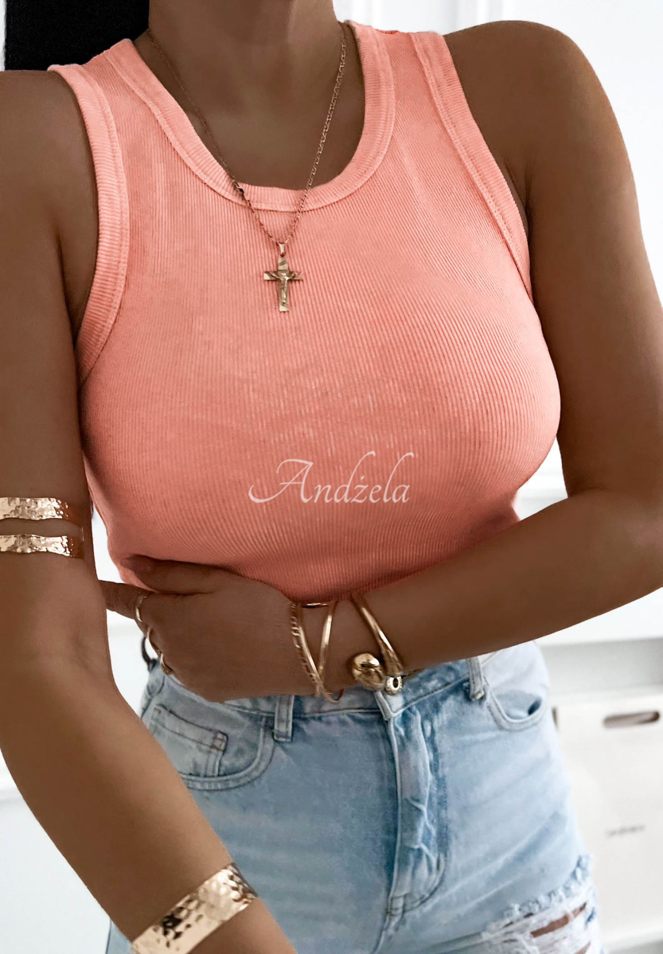 Callie peach cotton ribbed tank top