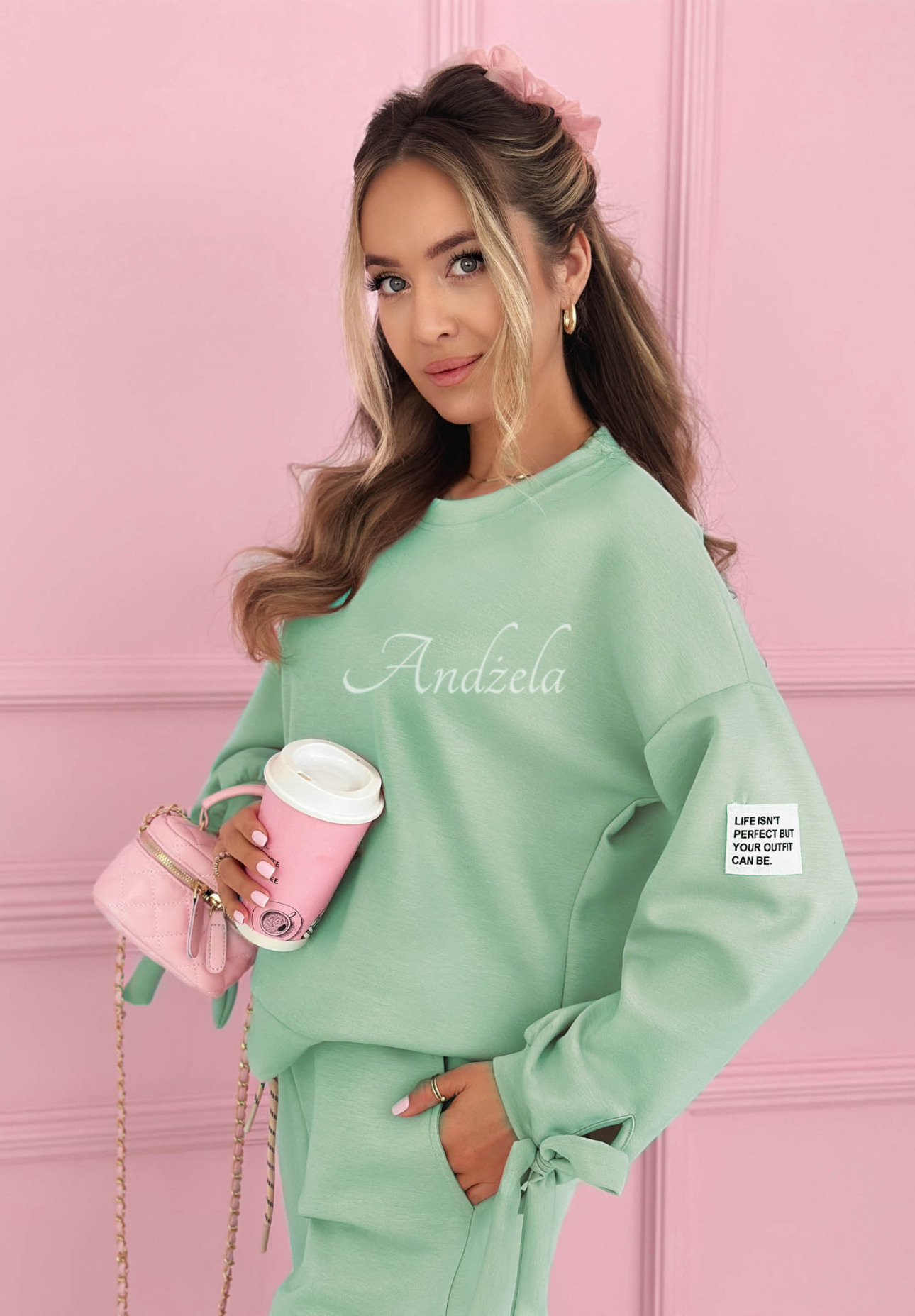 Peyton pistachio butter viscose tracksuit set