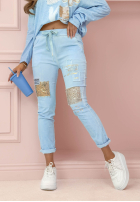Spodnie z cekinami Love & Flowers błękitne