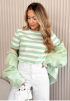 Louise White and Pistachio Striped Cotton T-Shirt