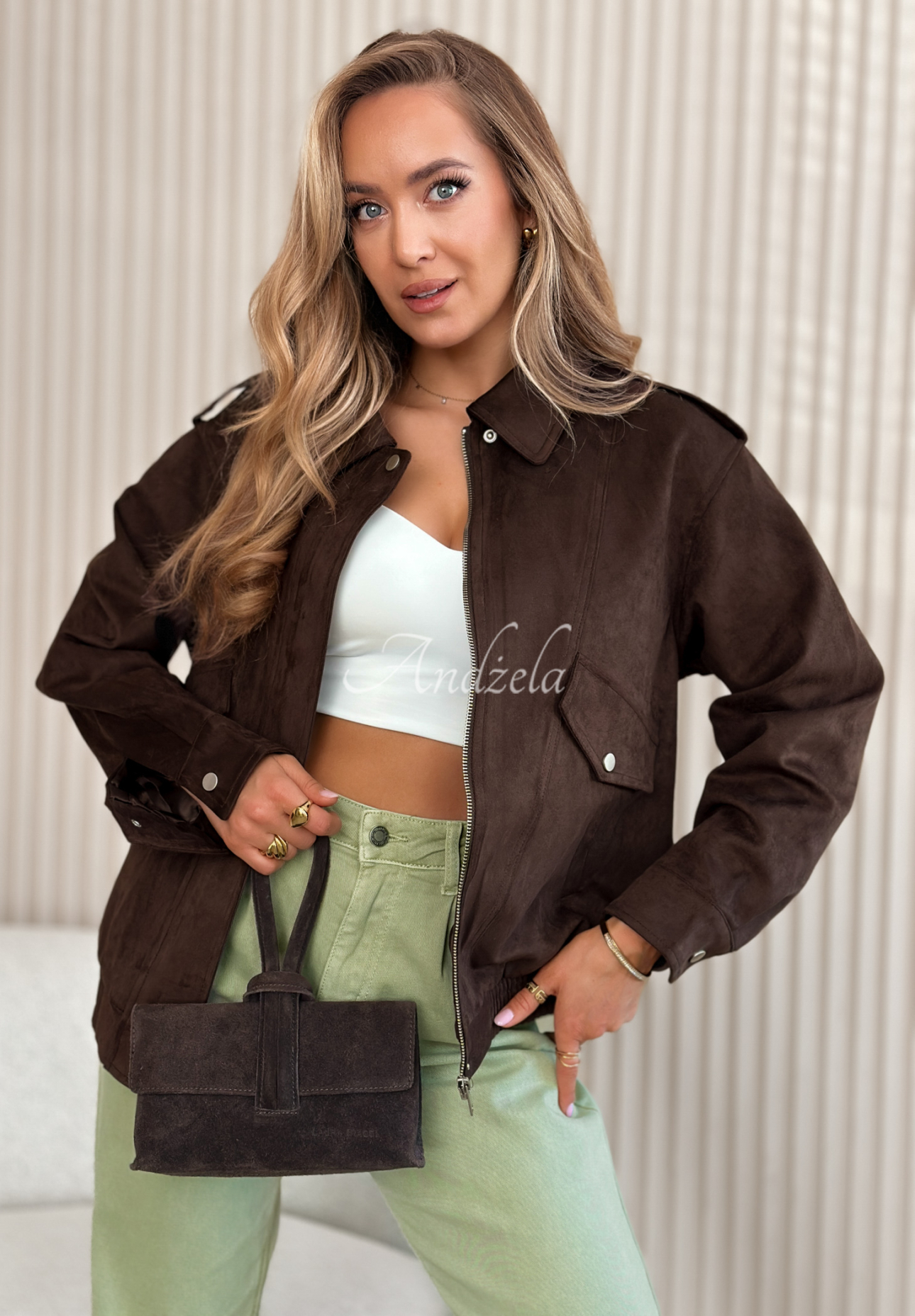 Zamszowa kurtka ramoneska Coldest Winds czekoladowa