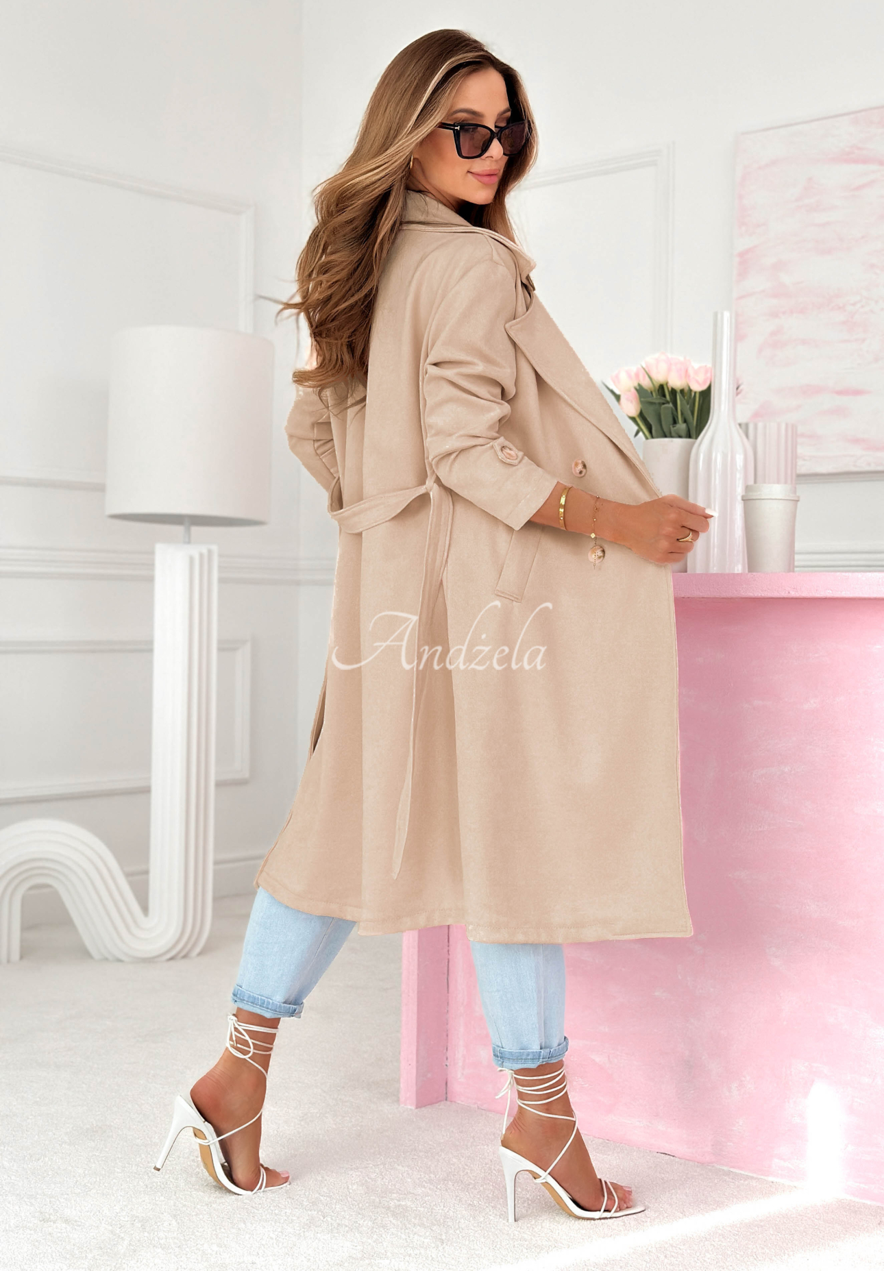 No Big Deal Beige Suede Coat with Belt