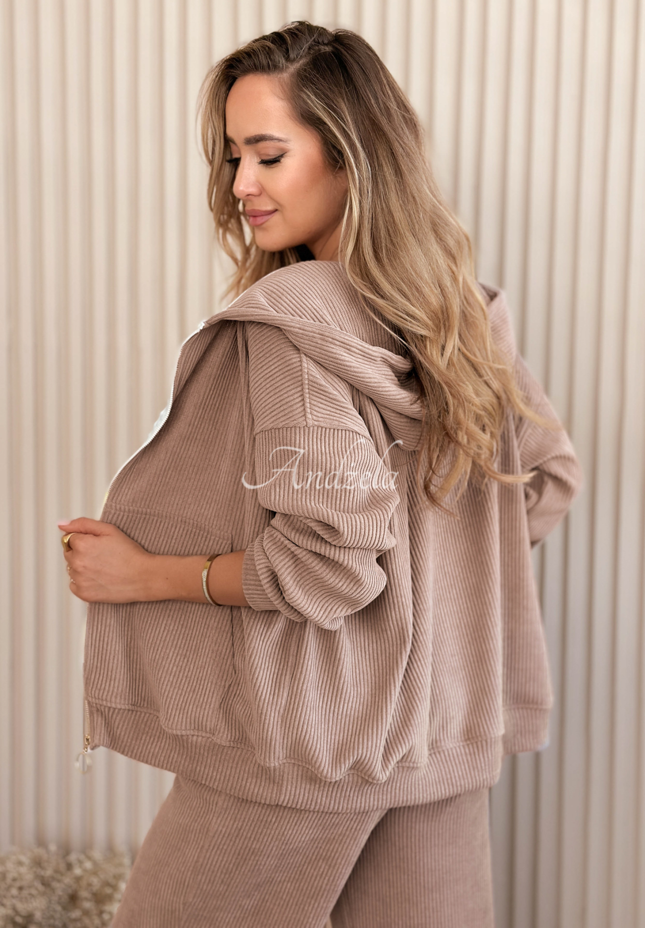 Marcella chocolate-colored striped cotton sweatshirt and pants set