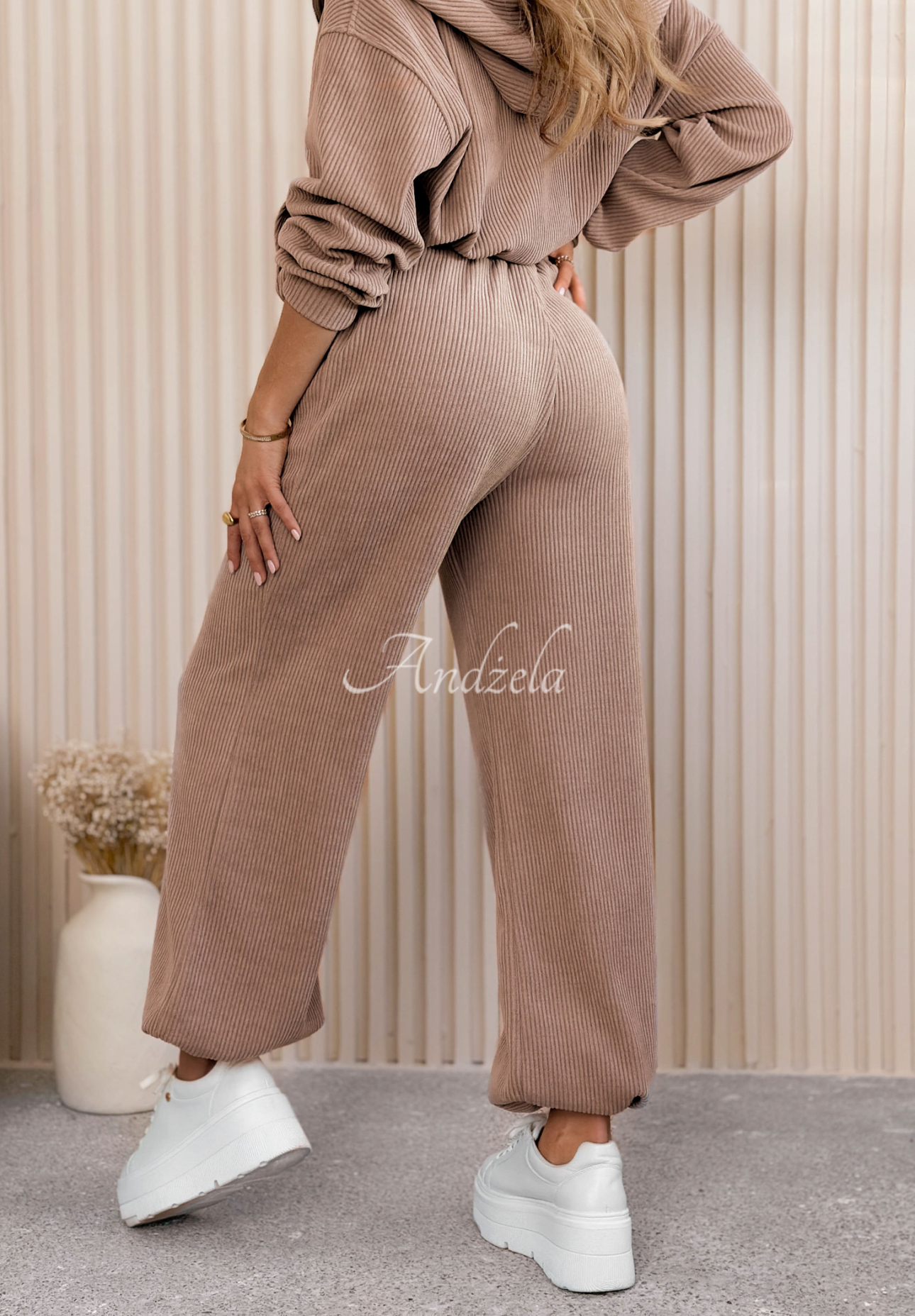 Marcella chocolate-colored striped cotton sweatshirt and pants set