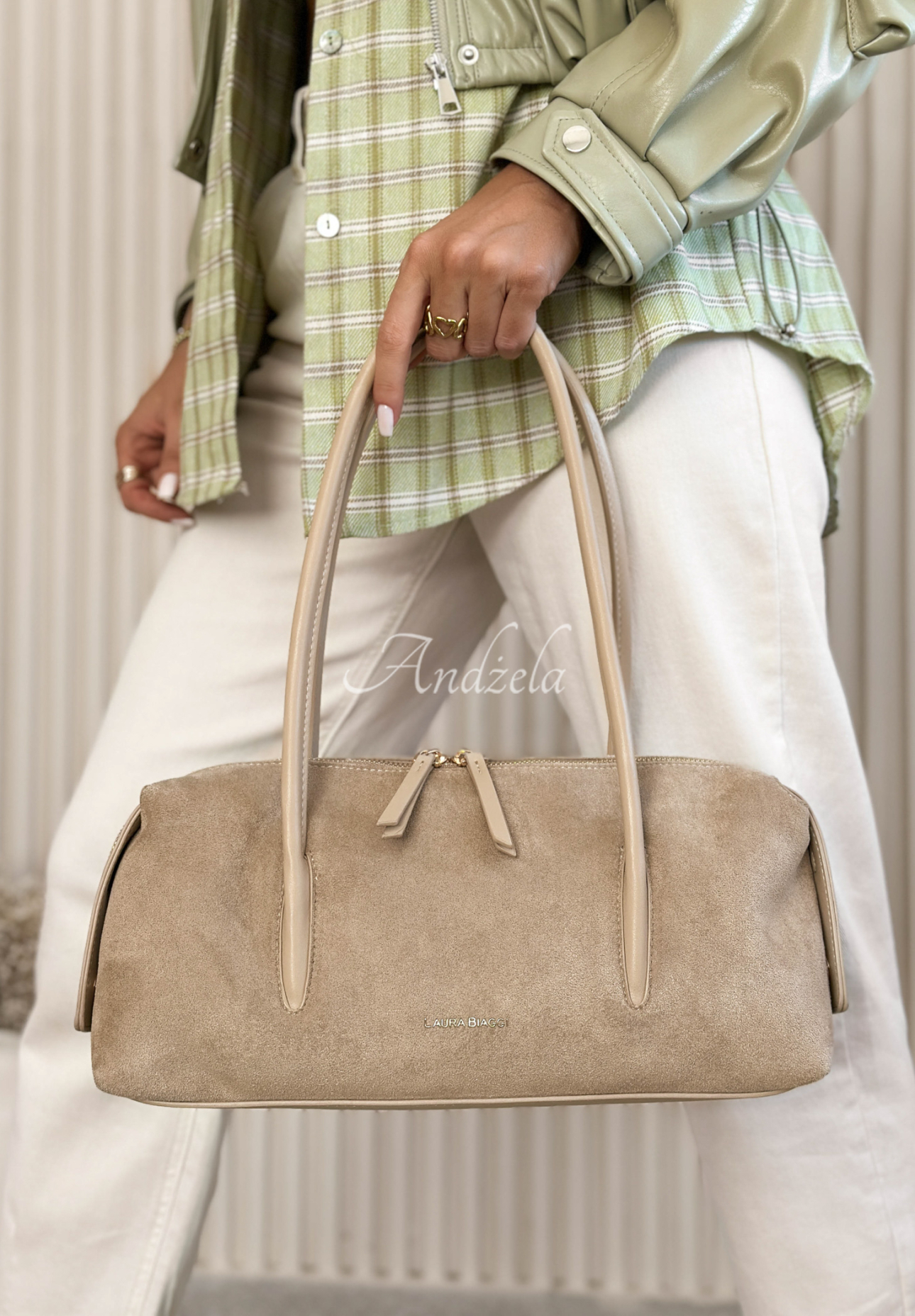 Sofia Light Beige Suede Handbag