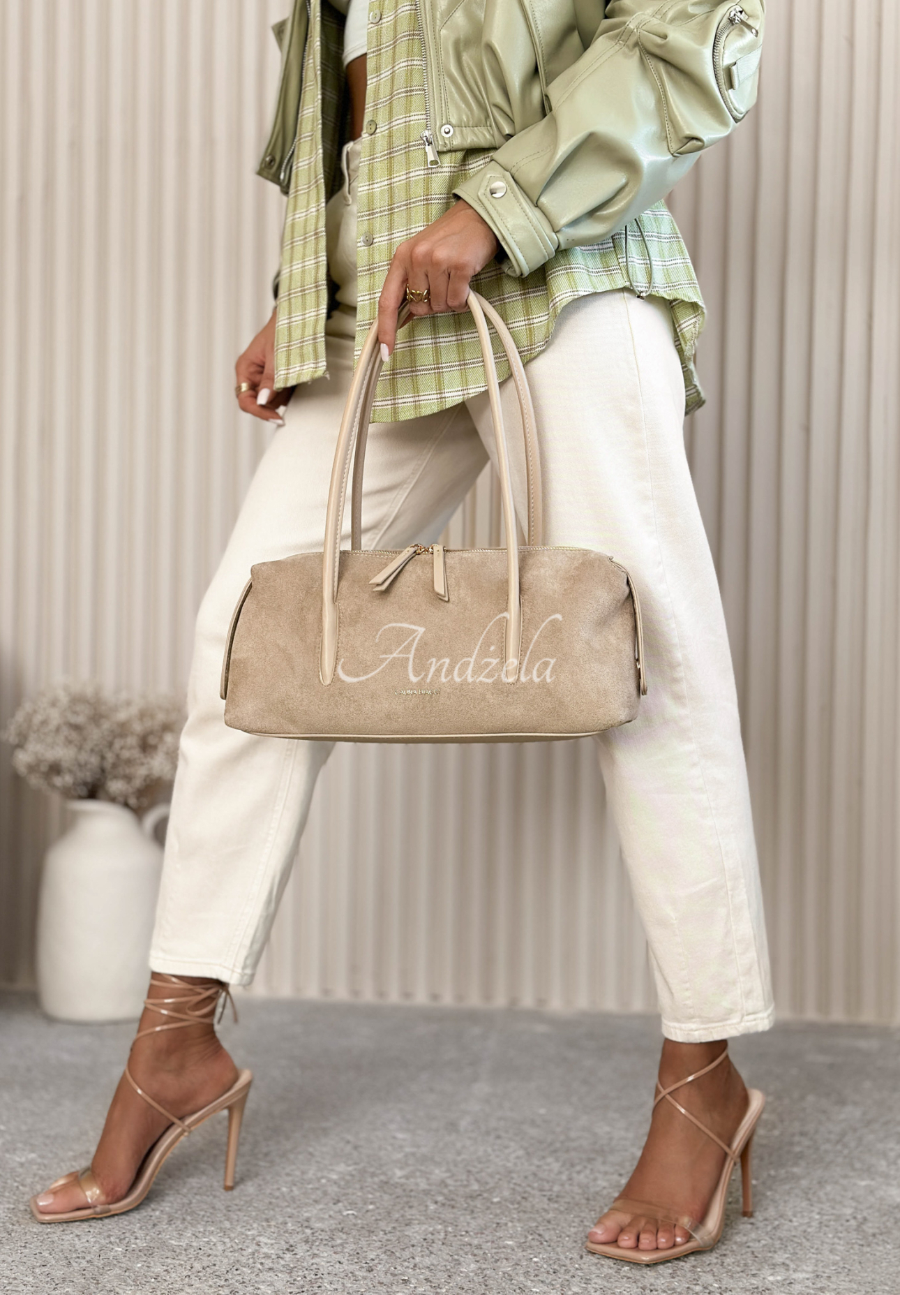 Sofia Light Beige Suede Handbag