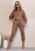 Wzorzysty komplet koszula i spodnie Agnes czekoladowy