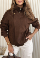 Krótka zamszowa kurtka z kołnierzem Feeling Cold czekoladowa