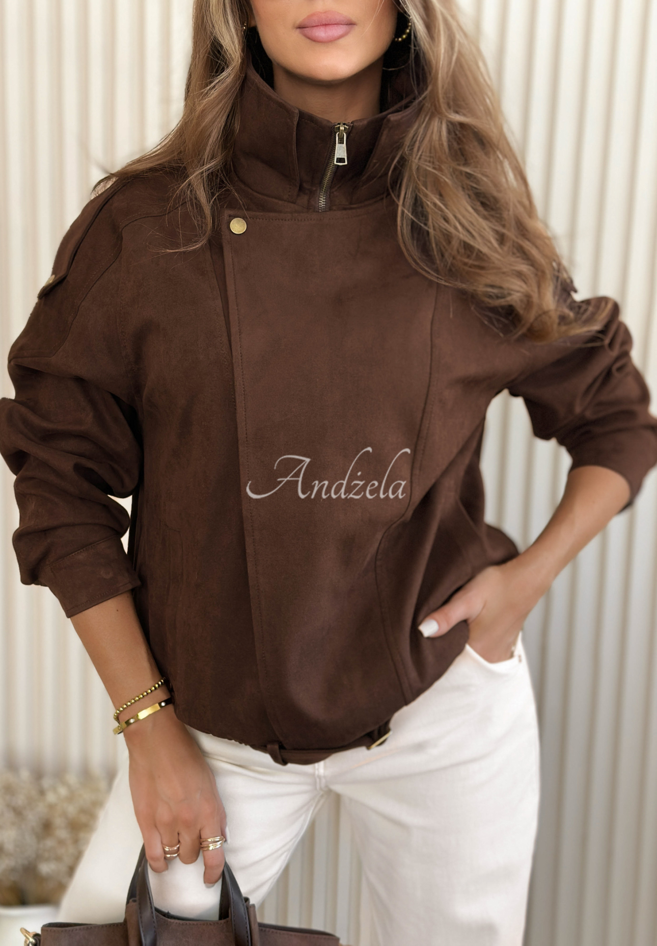 Short suede ramones jacket with collar Feeling Cold chocolate