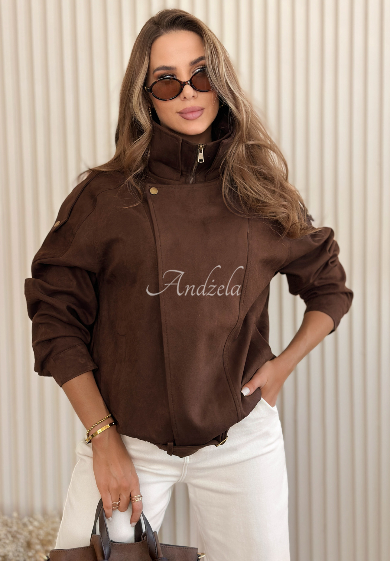 Short suede ramones jacket with collar Feeling Cold chocolate