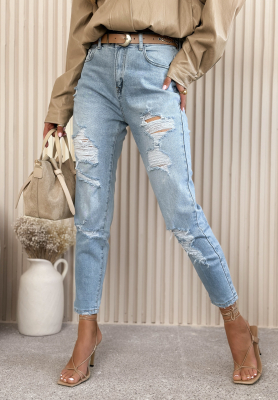 Alfie Blue Mom-Fit Jeans with Distressed Details