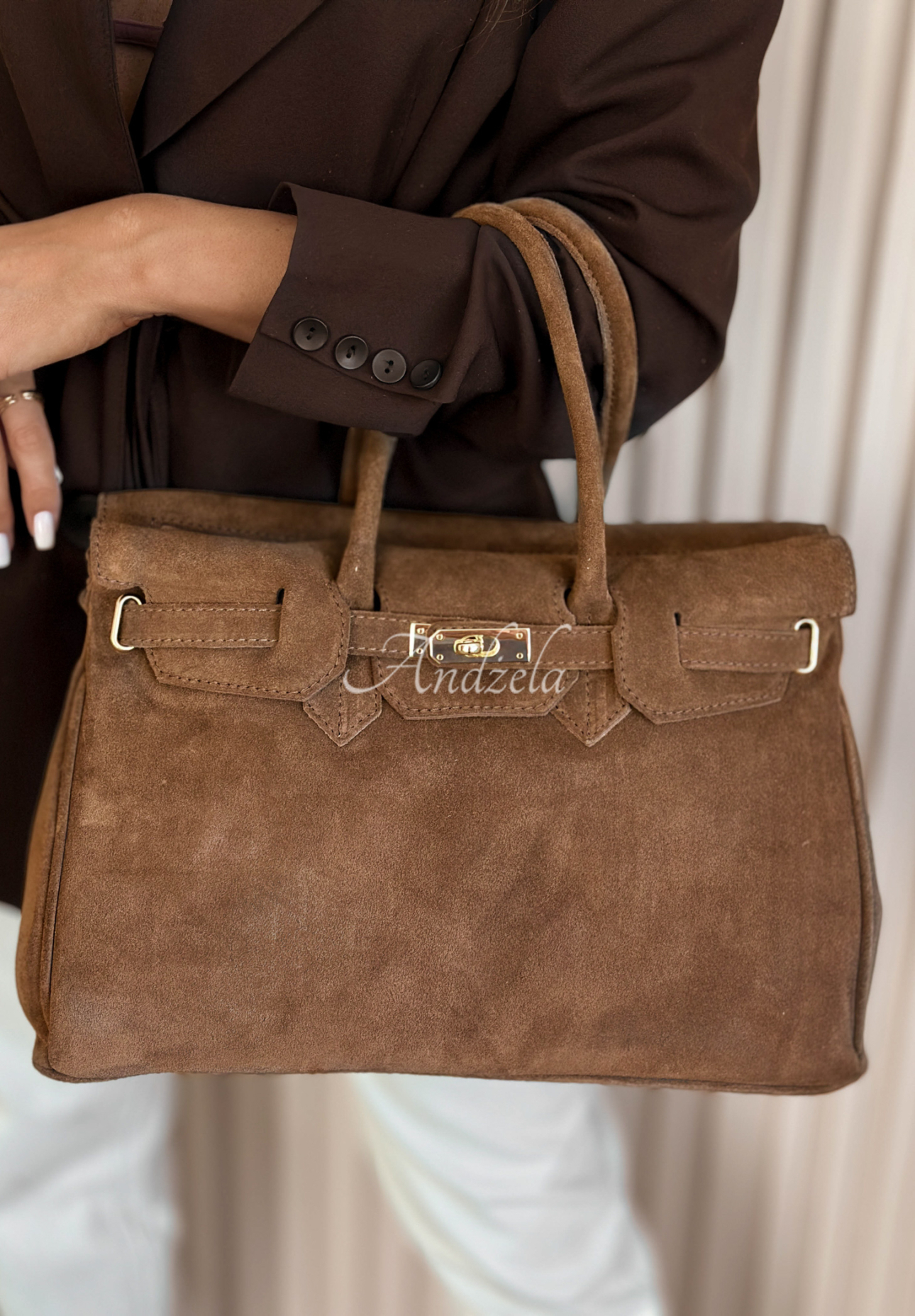 Katerina camel suede handbag