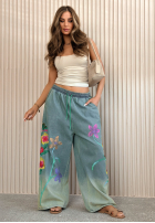 Lekkie spodnie wide leg z haftami Rosamere jasnoniebieskie