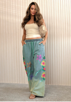 Lekkie spodnie wide leg z haftami Rosamere jasnoniebieskie