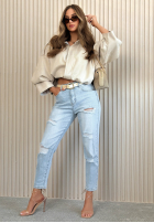 Spodnie jeansowe mom fit z przetarciami Laurent jasnoniebieskie