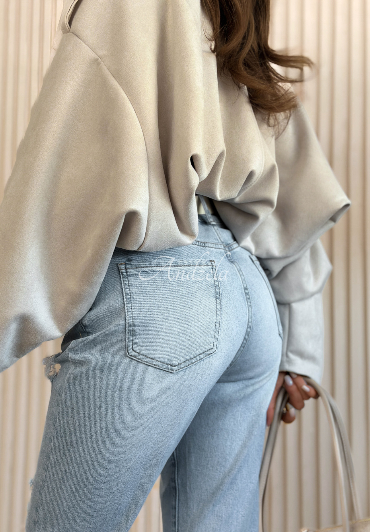 Laurent Light Blue Mom-Fit Jeans with Distressed Details