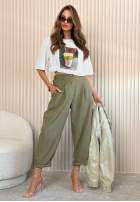 Materiałowe spodnie Maren jasnobeżowe