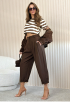 Materiałowe spodnie Maren jasnobeżowe