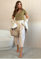 Materiałowe spodnie Maren jasnobeżowe