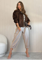 Materiałowe spodnie Maren jasnobeżowe