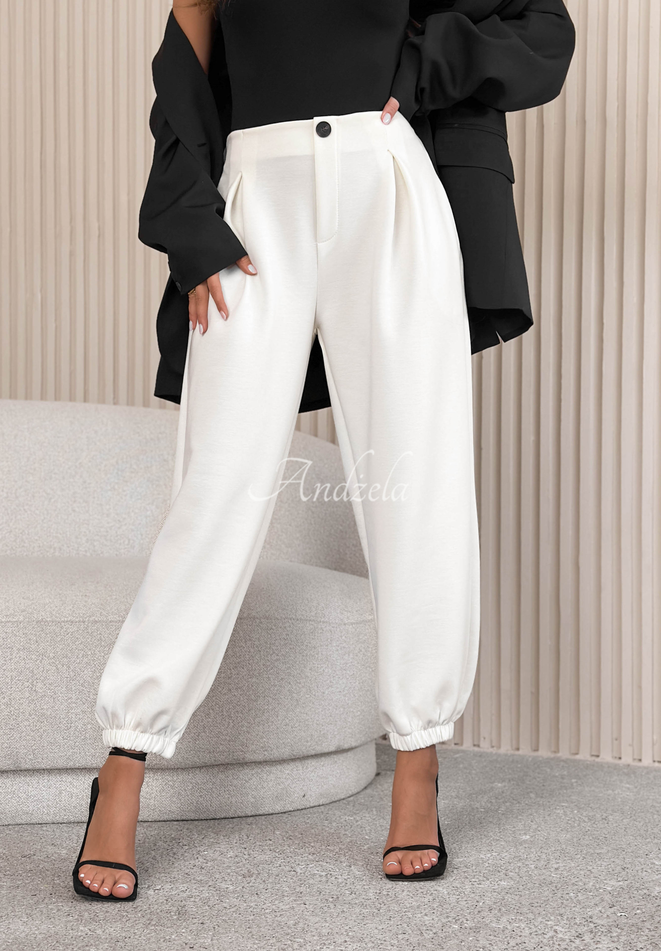 What You Wanted ecru viscose wide-leg pants with cuffs